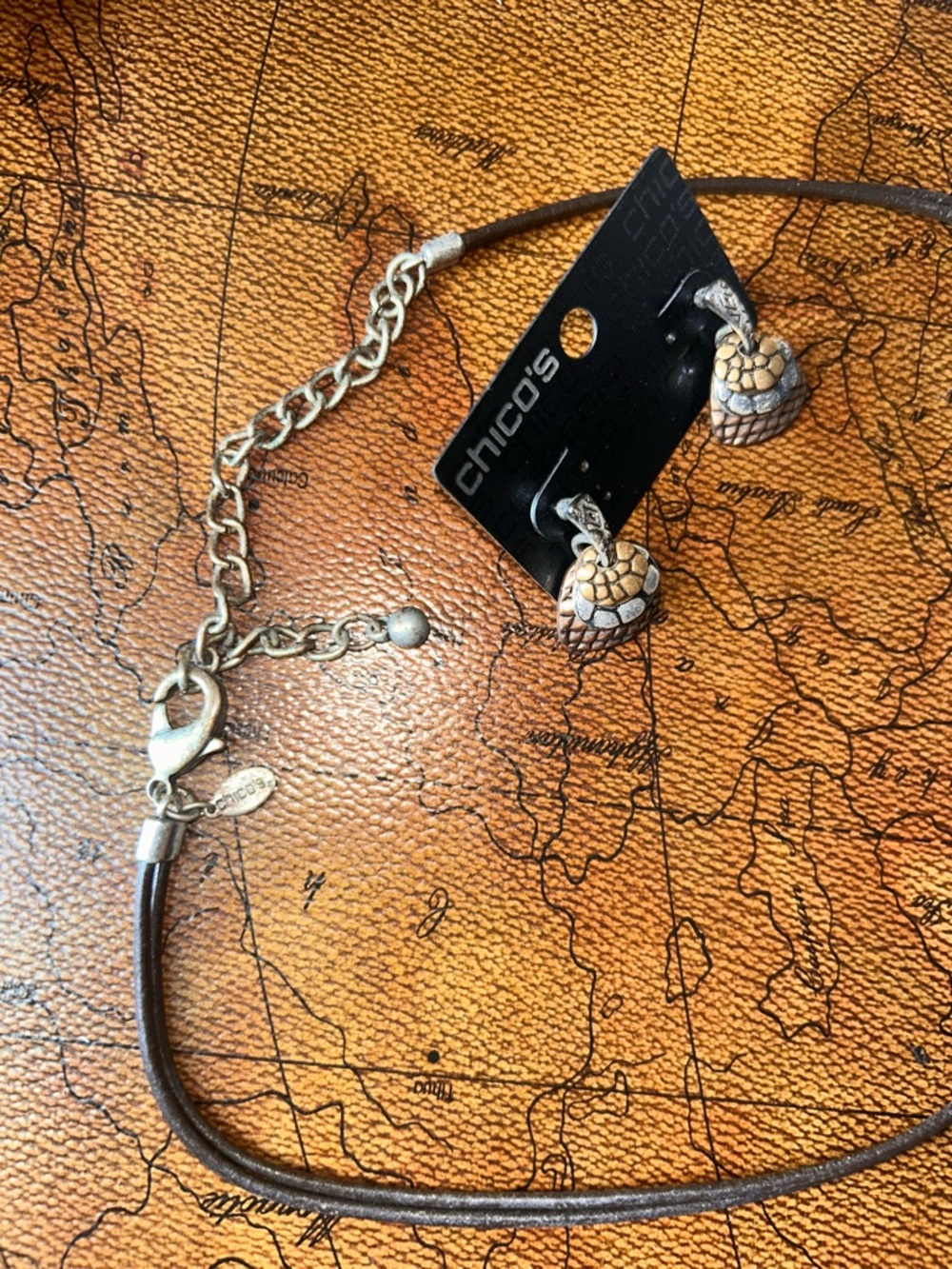 Chico's Metal Pendant Corded Necklace & Earring Set Copper/Brass/Silver - Picture 6 of 9